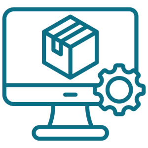 Inventory development illustration showing database, boxes, and charts representing stock management and tracking solutions.