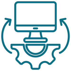 CMS development illustration with coding, web pages, and tools representing content management system creation.