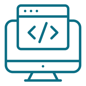 Custom Software Development illustration with coding, gears, and software solution elements