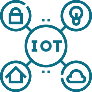 IoT illustration showing connected devices, sensors, and network icons representing the Internet of Things technology.