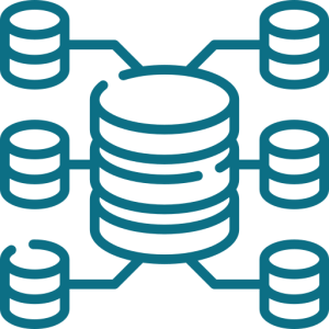 Illustration of centralized database connected to multiple storage systems for secure data management