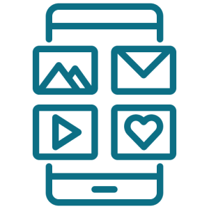Niotechone illustration: person organizing app icons on a giant phone screen, representing mobile app management.