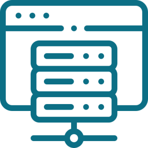 Icon of browser window with stacked servers representing web hosting infrastructure- Niotechone