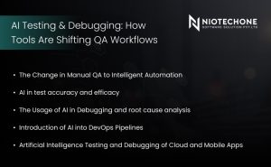 Infographic on AI in QA: Automation, Test Accuracy, DevOps, and Mobile App Debugging by Niotechone
