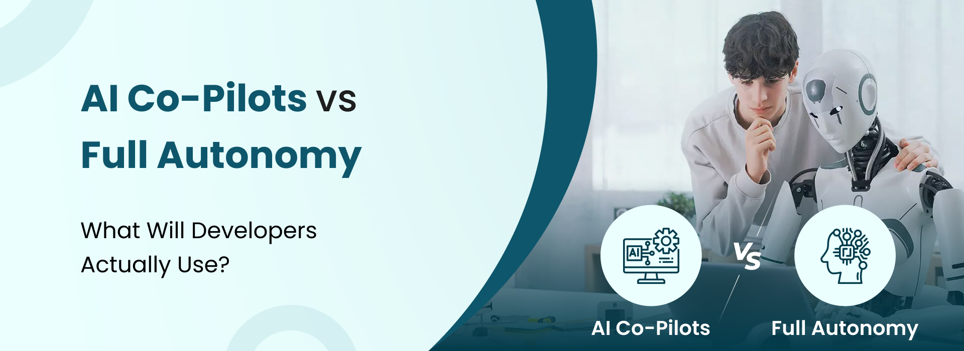Comparison of AI Co-Pilots and Full Autonomy highlighting how assisted intelligence, human-in-the-loop systems, and autonomous AI operations are reshaping software development and enterprise workflows.