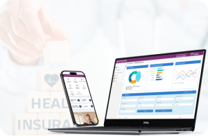 Insurance company dashboard displaying policies, claims, and customer data analytics.