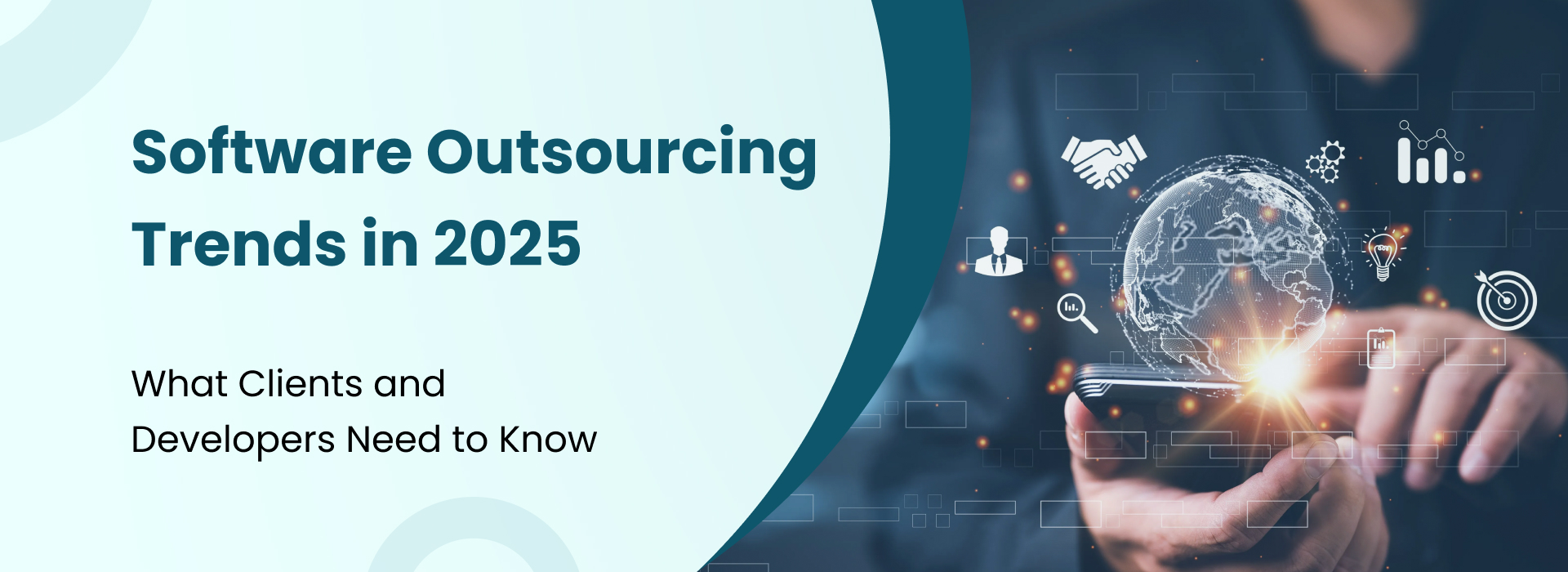 Global software outsourcing trends in 2025 showcasing remote development, AI integration, and strategic partnerships.
