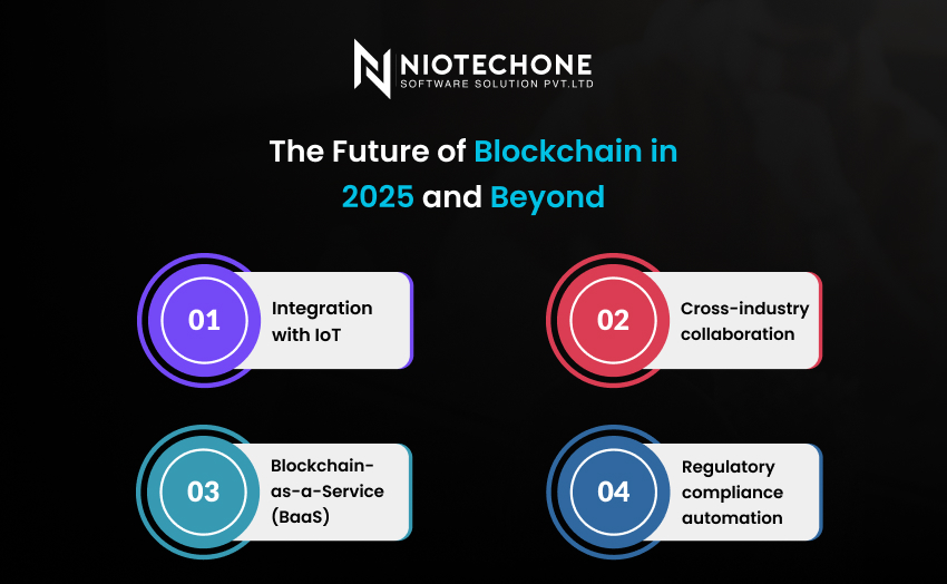 Future of blockchain in 2025 and beyond focusing on enterprise adoption, decentralized finance, supply chain transparency, and Web3 innovations