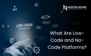 Illustration explaining what Low-Code and No-Code platforms are, highlighting visual development tools, automation workflows, and simplified app creation interfaces.