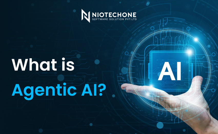 Hand holding AI icon with digital interface — What is Agentic AI concept by Niotechone.