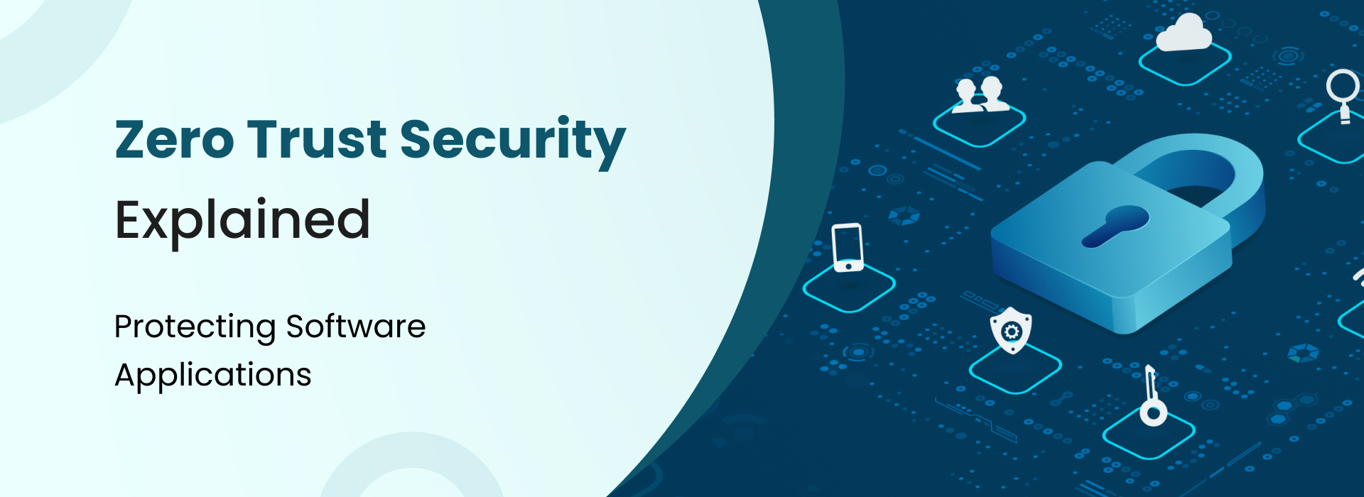 Visual concept of Zero Trust Security showing multiple authentication layers, identity verification, and secure access control protecting enterprise applications and data.