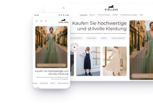 Responsive fashion e-commerce website design showing mobile and desktop views