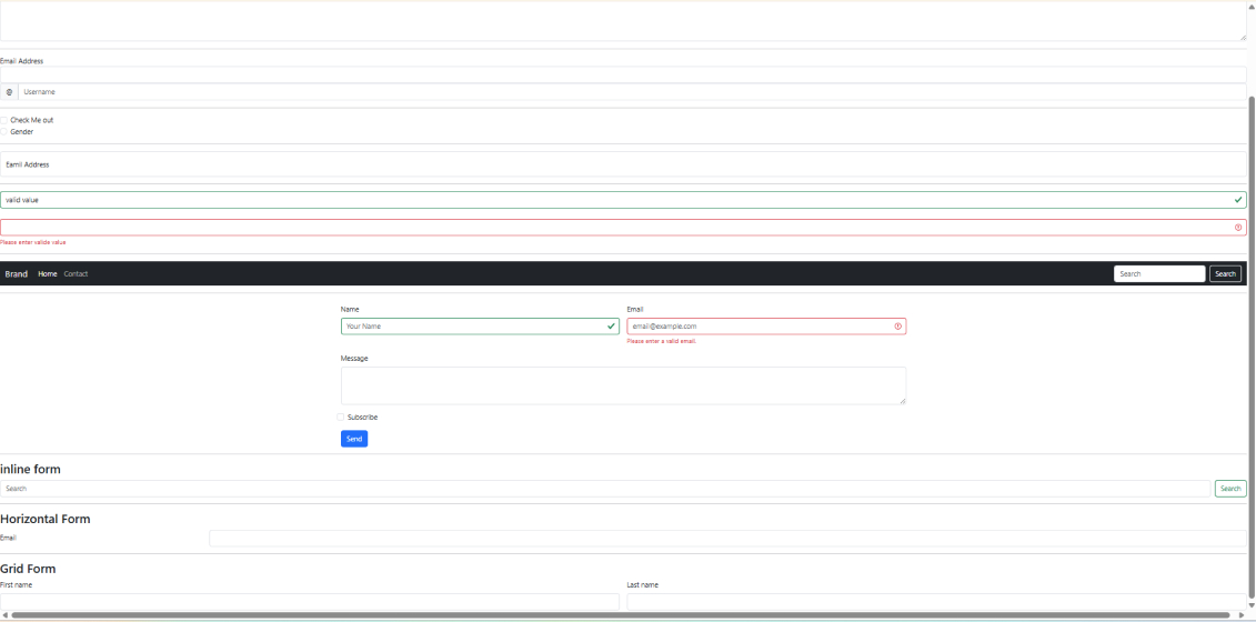 Bootstrap inline form layout with search field and grid-based form elements.