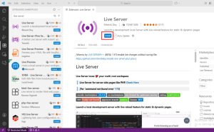VS Code Live Server extension page showing the Install button highlighted.