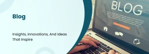 Business blog page design with articles on software development and technology insights