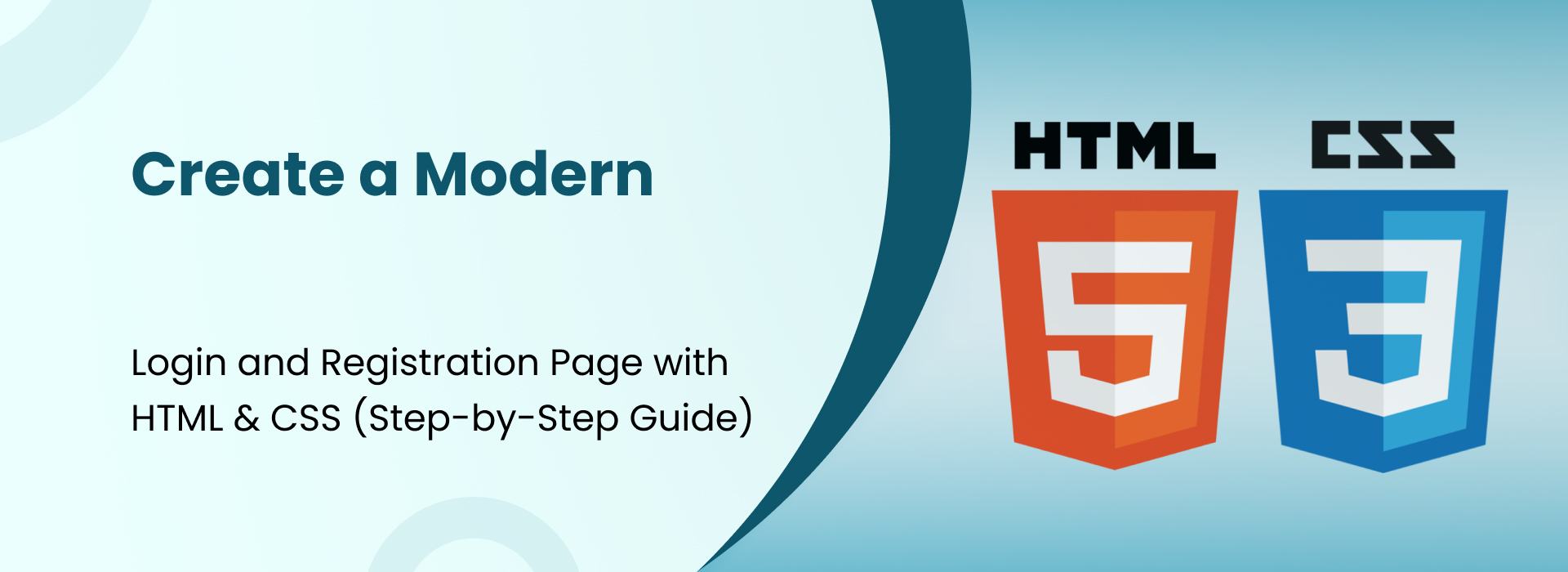 Modern login and registration page tutorial using HTML and CSS with HTML5 and CSS3 logos.