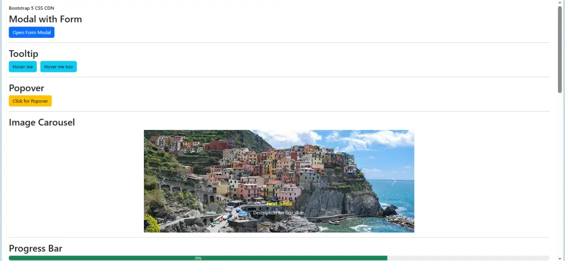 Bootstrap Day 5 interactive UI elements overview