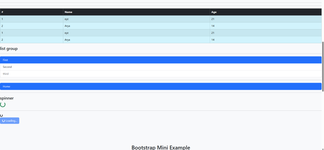 Bootstrap Day 6 banner showing Flexbox utilities, responsive utilities, z-index, order, tables, lists, and spinners with code snippets