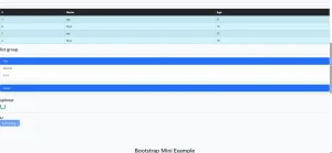 Bootstrap mini example page showcasing flexbox items, responsive utilities, and list group sections.