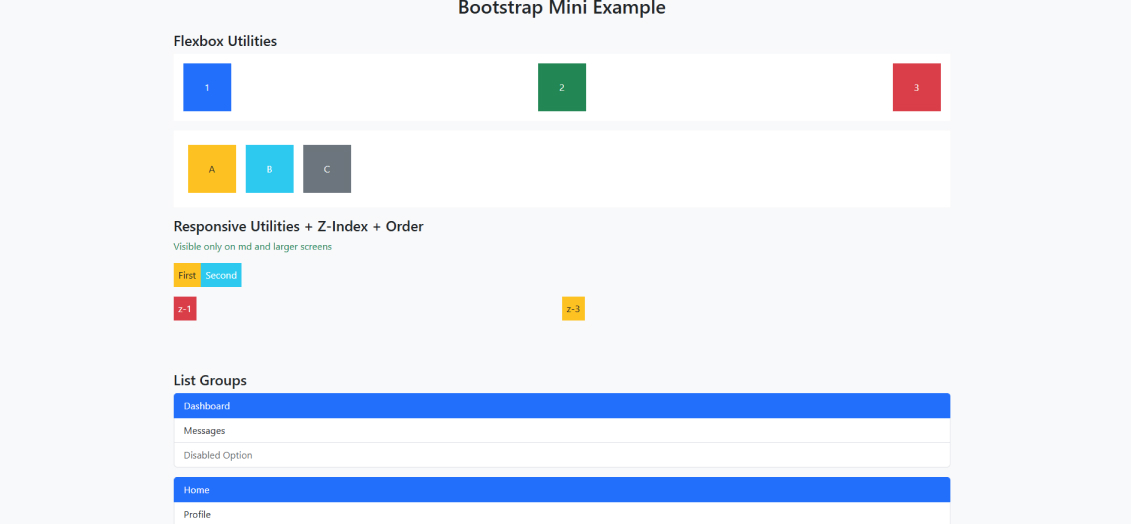 Code snippet showing a Bootstrap example with a for loop implementation in HTML/JS