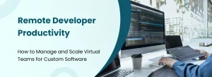 Remote developer collaborating with virtual software team online