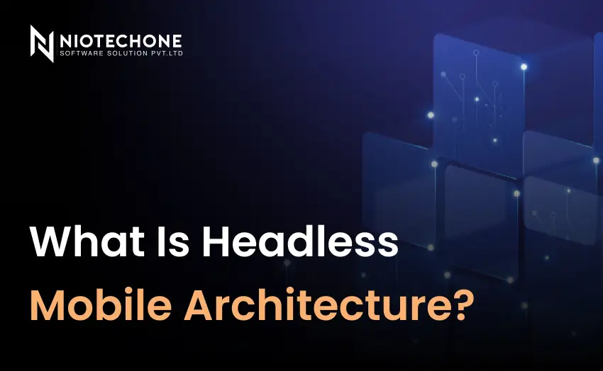 Dark-themed graphic with digital cube structures and the text 'What Is Headless Mobile Architecture?
