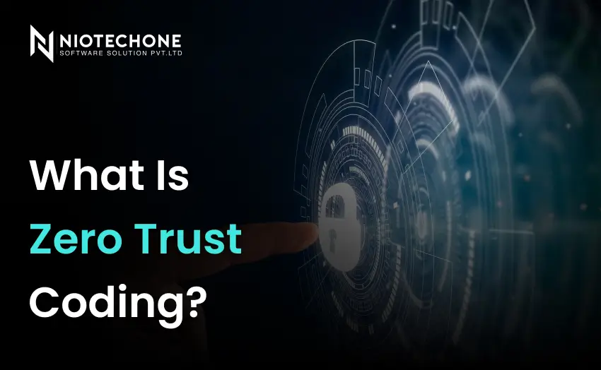 What is Zero Trust Coding concept with digital lock and cybersecurity interface