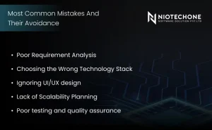 Most common mistakes in custom software development including poor requirement analysis, wrong technology stack, and weak UI UX design.