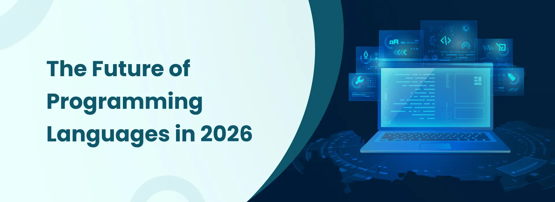Illustration showing the future of programming languages in 2026 with modern coding technologies and digital development trends