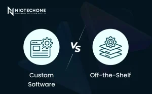 Comparison between custom software and off-the-shelf solutions on a split-screen display.