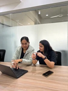 Team member at workstation in office