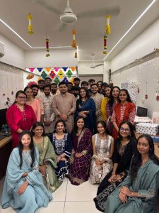 Diwali celebration in office with lights and decorations