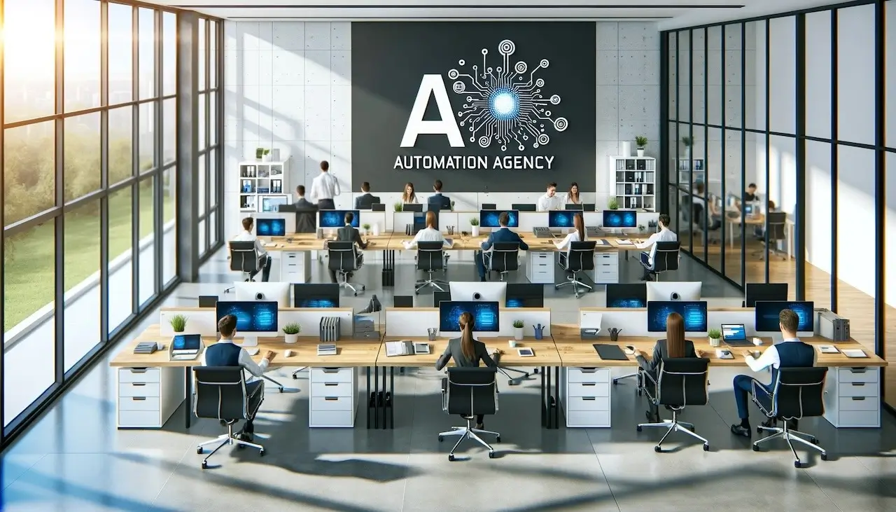 Modern office space with employees working on AI automation services in Toronto.