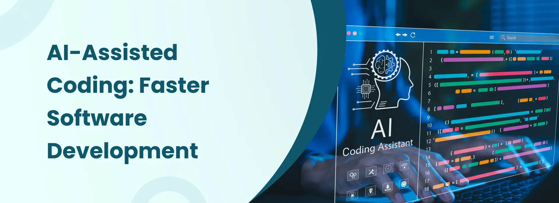AI-powered coding interface showing faster software development with automation and smart suggestions.