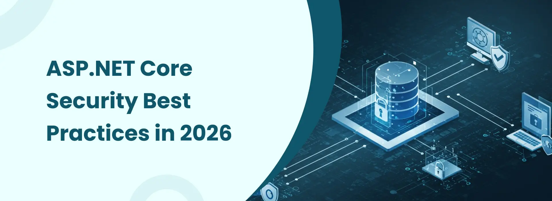 Illustration of ASP.NET Core security best practices with cloud database protection and secure system architecture