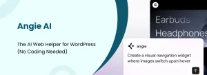 Angie AI website builder interface showing design options like comparison slider, countdown timer, and interactive quiz for creating a website without coding.