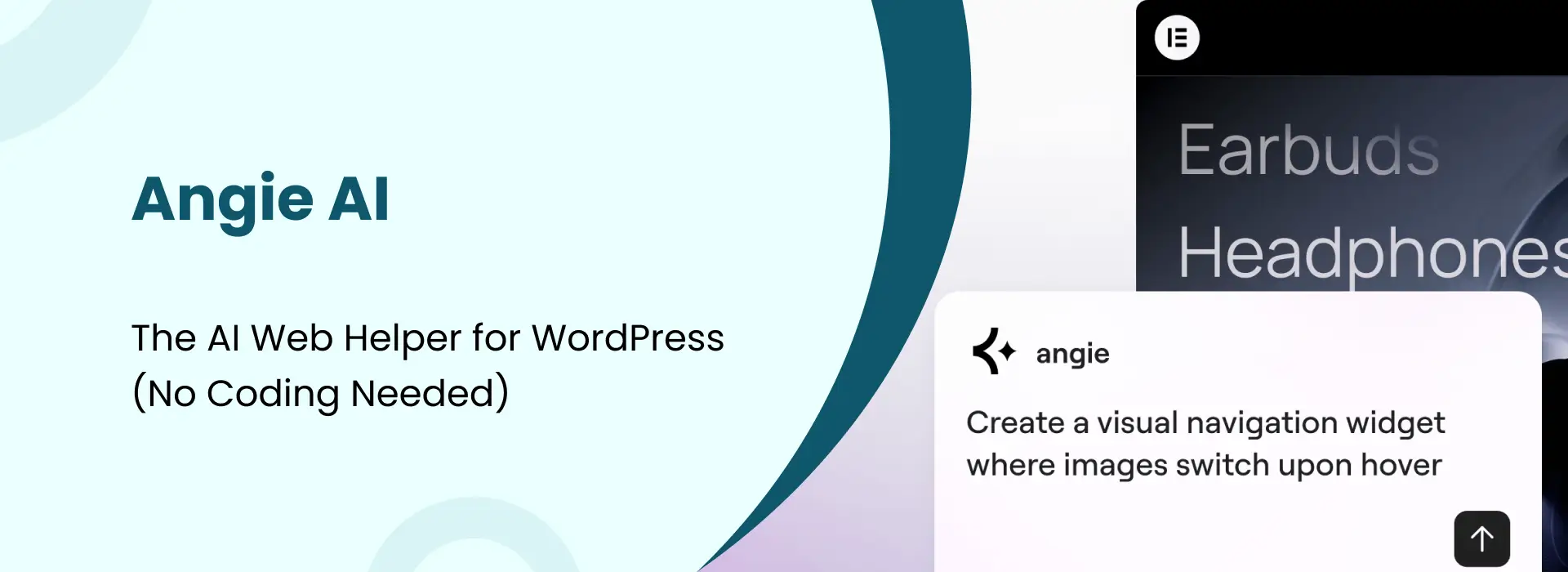 Angie AI website builder interface showing design options like comparison slider, countdown timer, and interactive quiz for creating a website without coding.