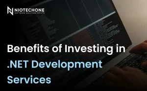 Developer working on code highlighting benefits of investing in .NET development services for scalable applications.
