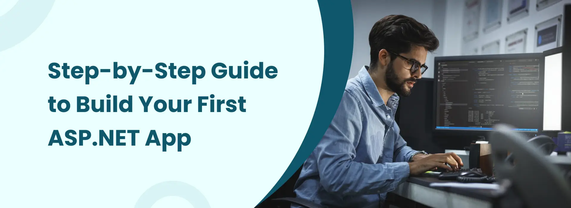 Step-by-step guide to build your first ASP.NET app with a developer coding on a computer