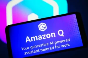 Amazon Q generative AI-powered assistant displayed on screen for workplace productivity and business automation