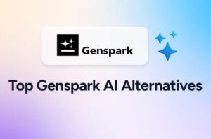 Top Genspark AI alternatives banner featuring Genspark logo with a gradient background representing AI tools and innovation.