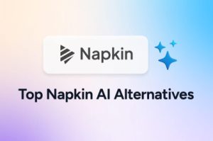 Graphic showing Napkin AI logo with text “Top Napkin AI Alternatives” on a modern gradient background with sparkle icons.