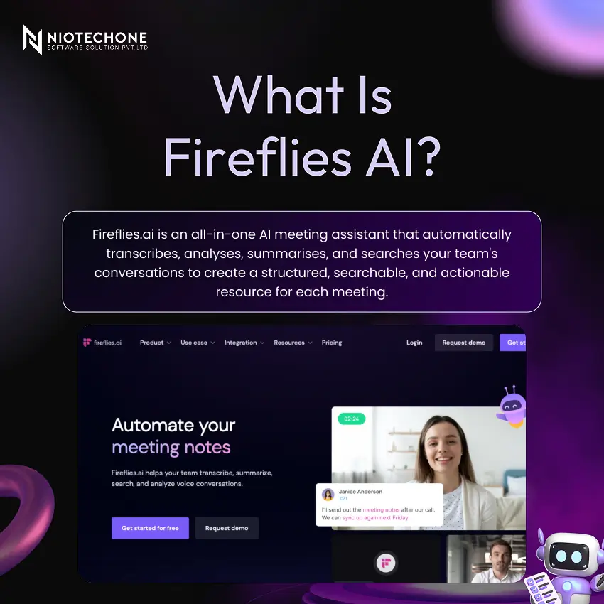 Fireflies.ai dashboard showing AI meeting transcription and summary features.