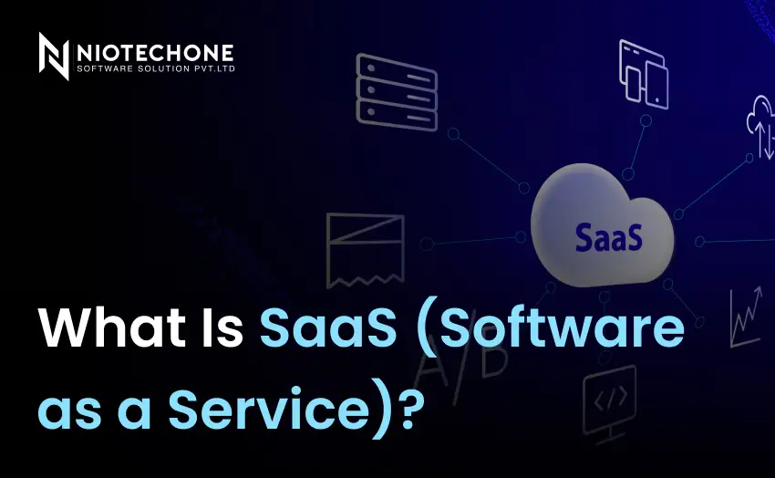 SaaS concept illustration with cloud computing and connected digital services representing software delivery over the internet