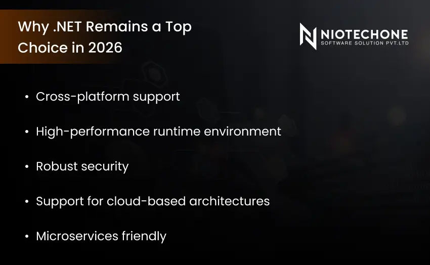 Why .NET remains a top choice in 2026 with cross-platform support, high performance, strong security, and cloud-native capabilities