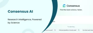 Consensus AI banner showing research search engine with tagline – Research Intelligence Powered by Science