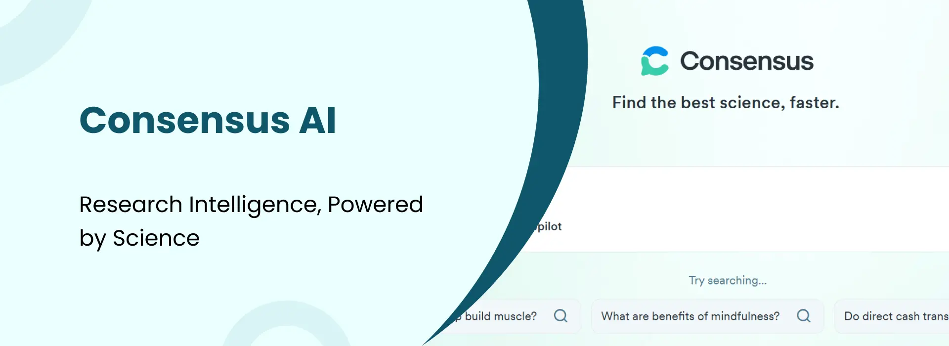 Consensus AI banner showing research search engine with tagline – Research Intelligence Powered by Science