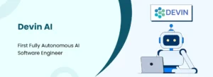 Devin AI logo on dark futuristic technology background