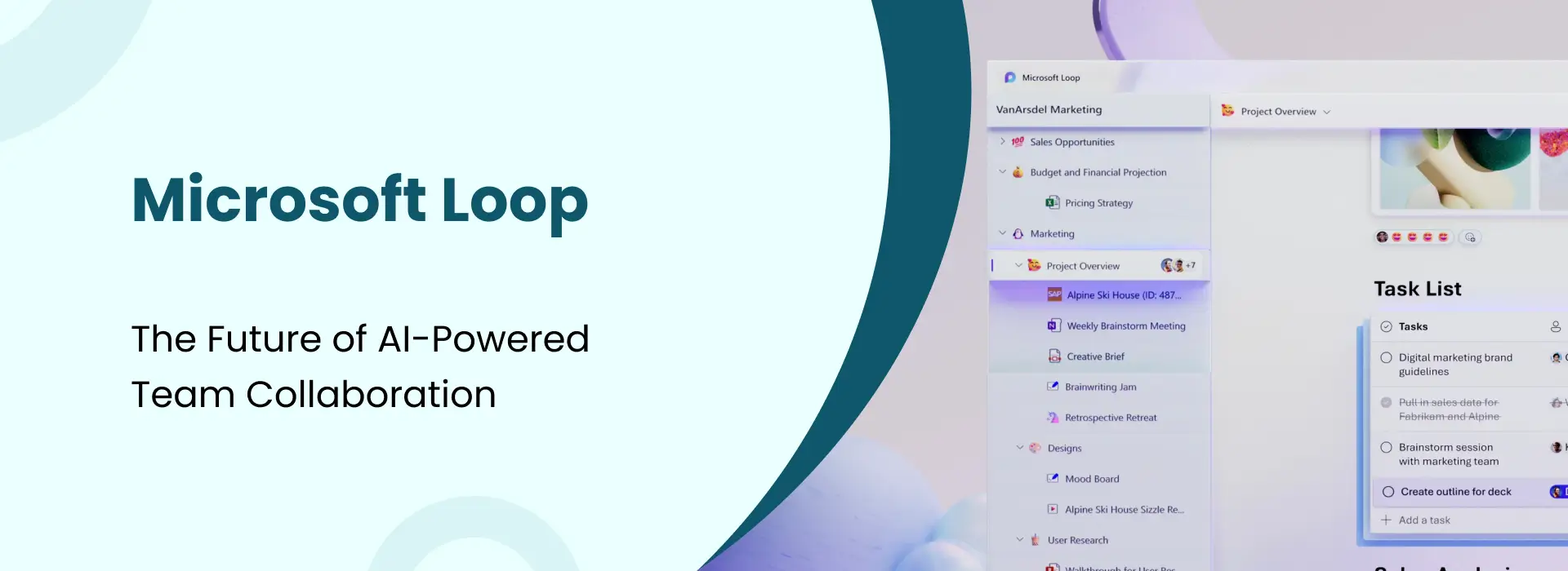 Microsoft Loop interface showcasing AI‑powered workspace with task lists, project sections, and modern design for team collaboration.