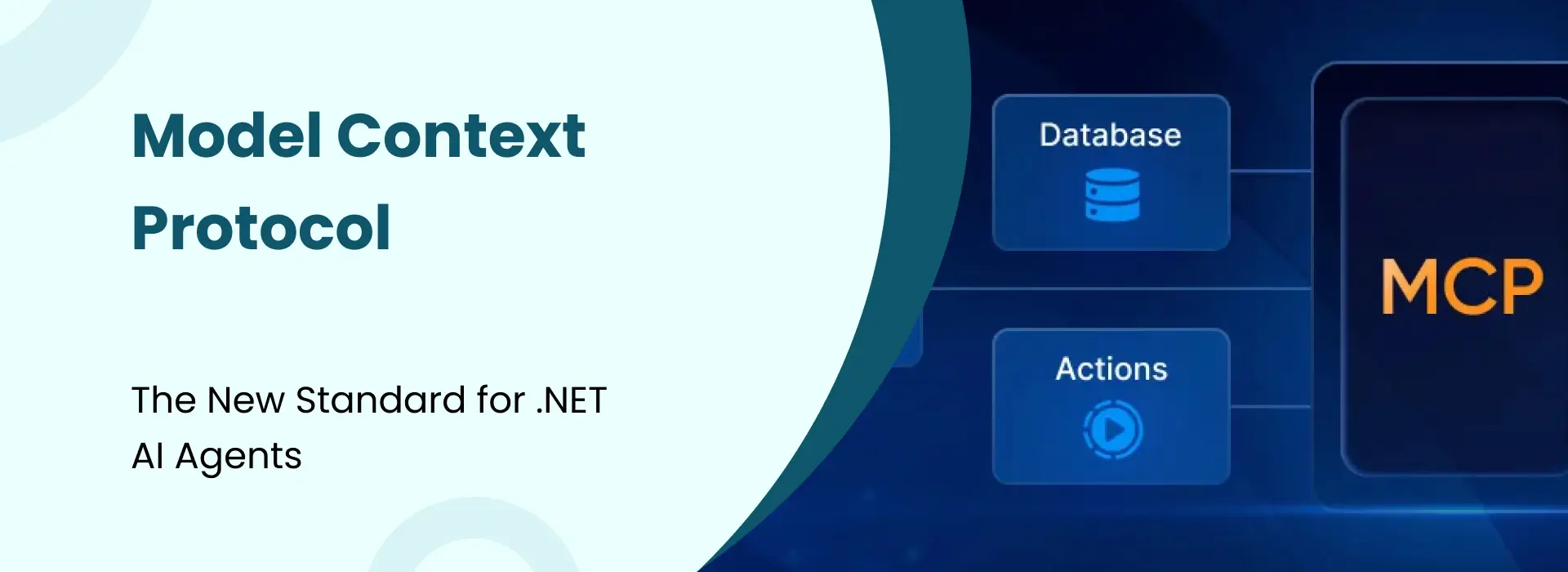 Model Context Protocol graphic showing database and action integrations for .NET AI agents with MCP architecture visualization.